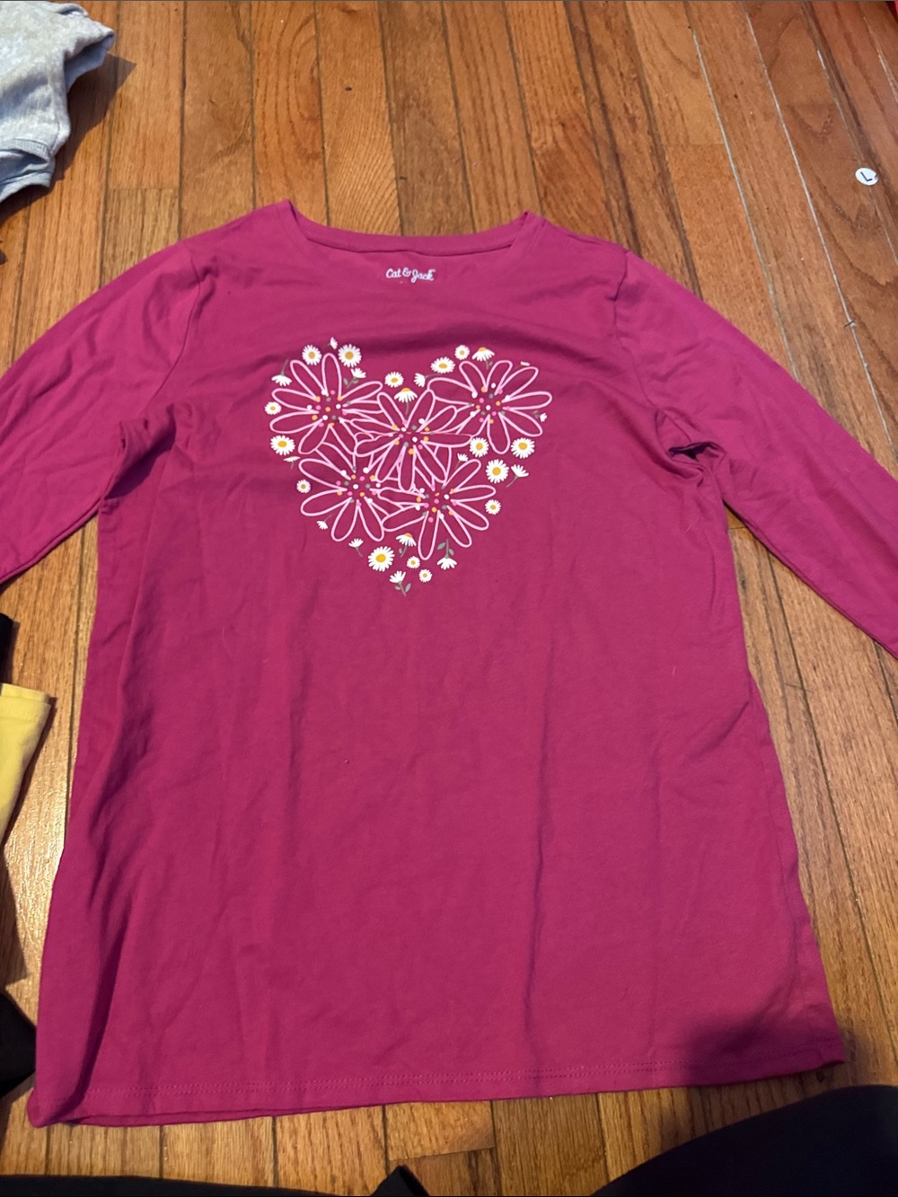 Cat & Jack Fuchsia Long-Sleeve Tee with White & Yellow Floral Heart